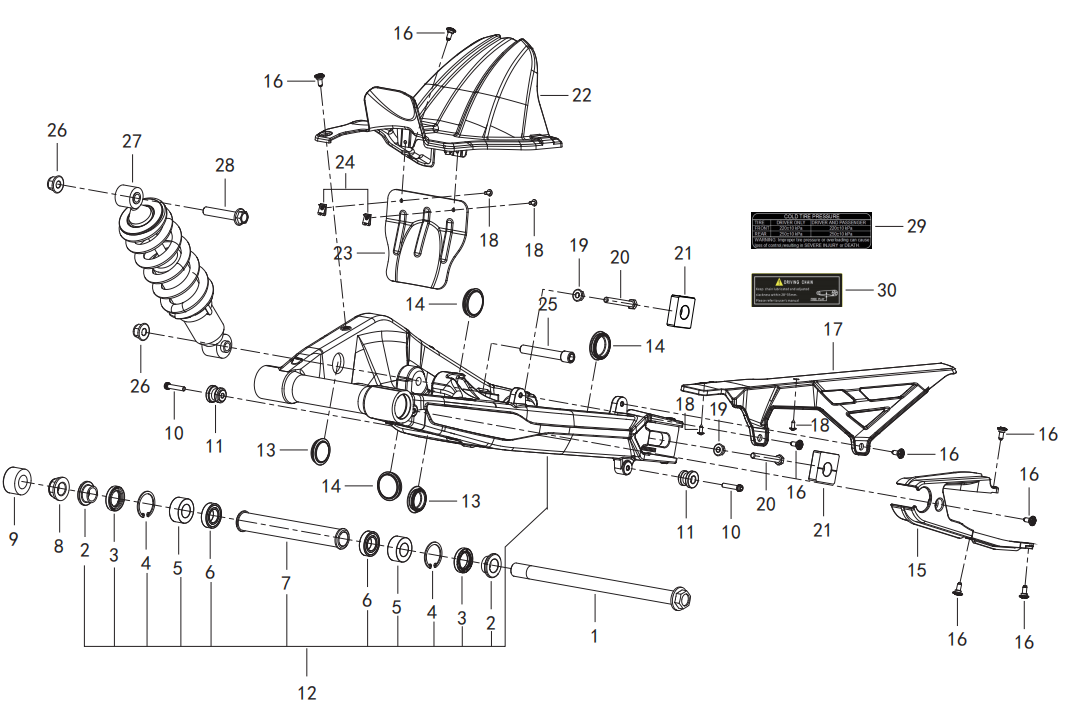 F08 REAR SWINGING ARM ASSY.