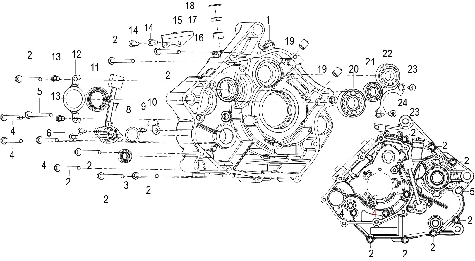 E08 LEFT CRANKCASE ASSY