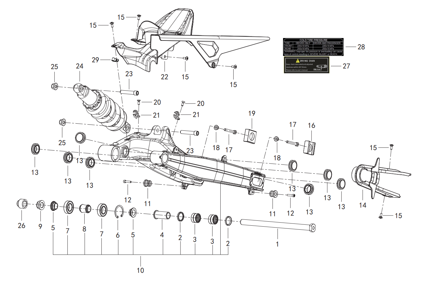 F08 REAR SWINGING ARM ASSY.