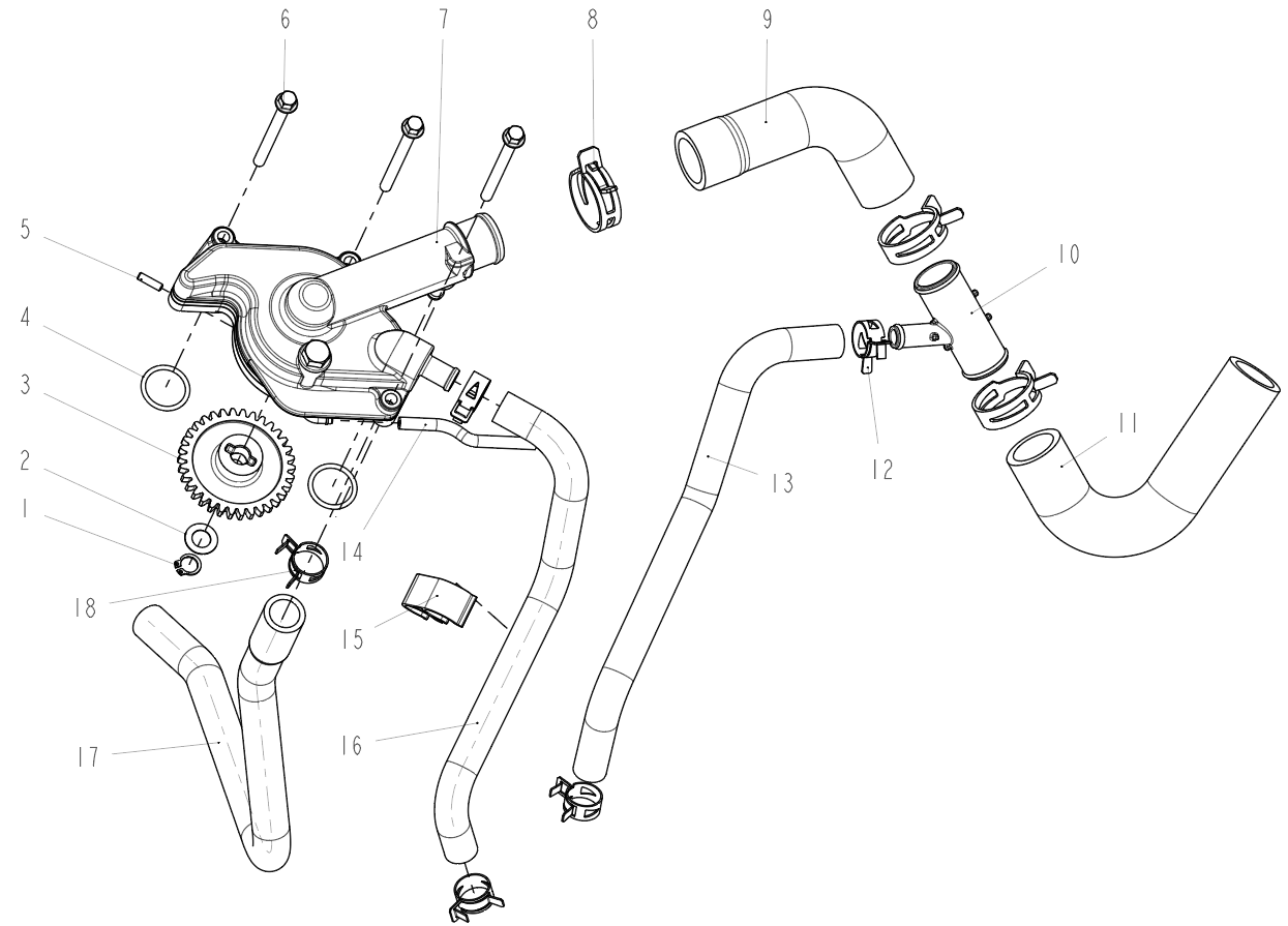 E18 Water pump assembly