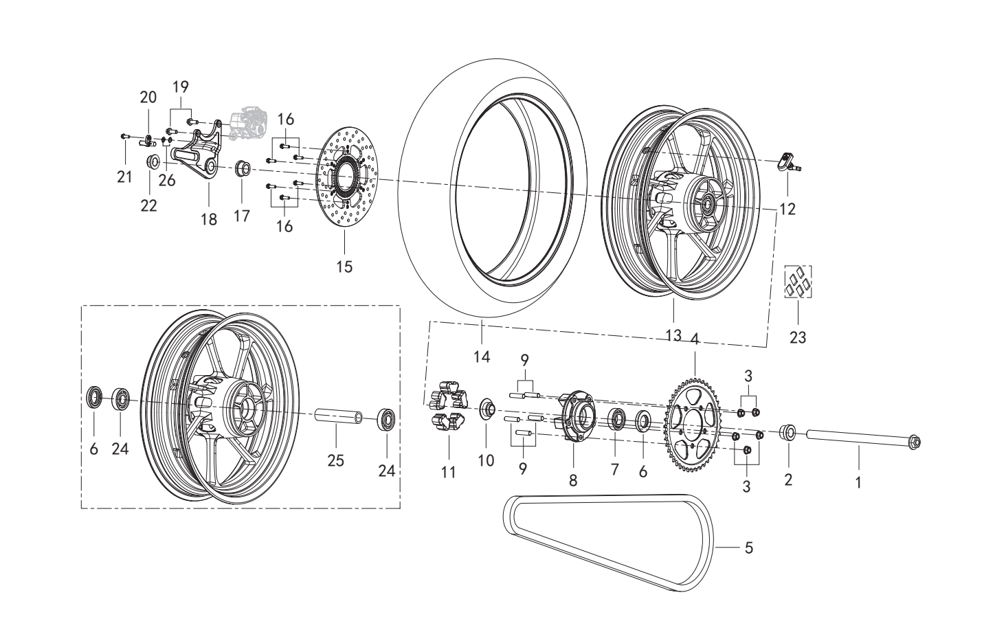 F10 REAR WHEEL ASSY.