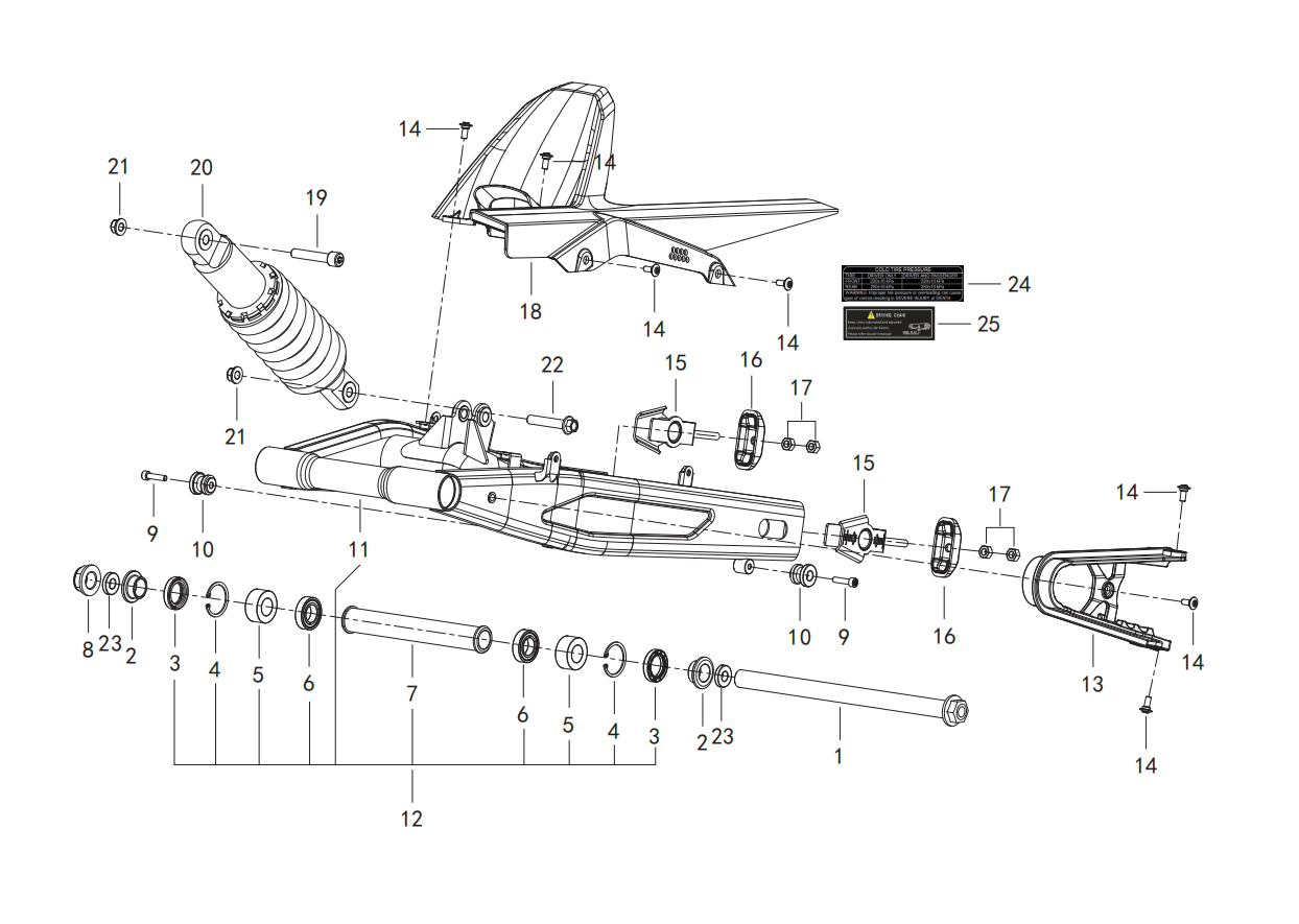 F08 REAR SWINGING ARM ASSY.
