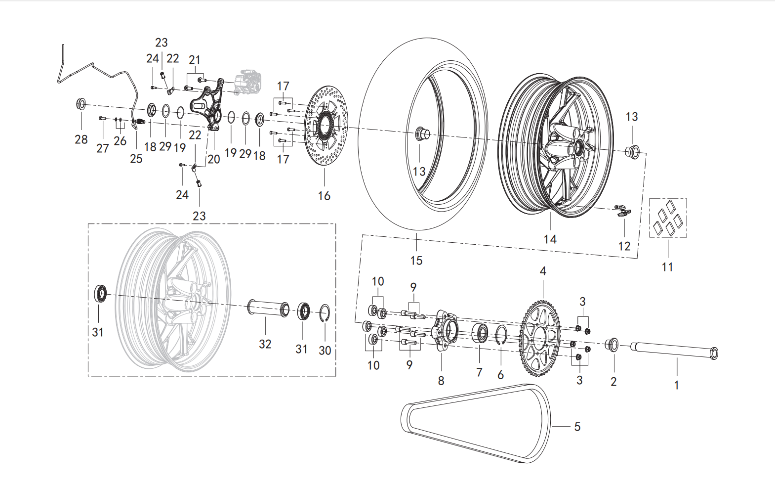 F10 REAR WHEEL ASSY.